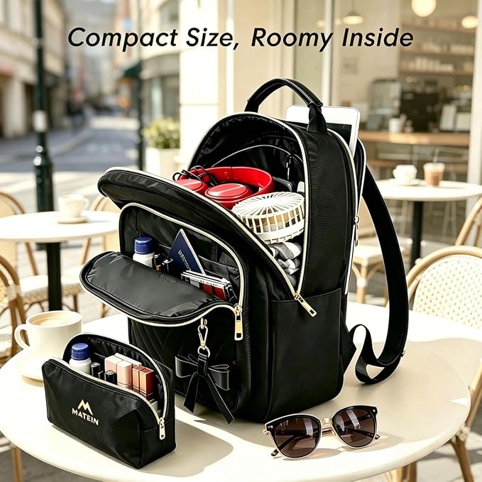 MATEIN Backpack Purse for Women, 15.6 Inch Stylish Bookbag, 2pcs Set, Black | Fashion Cute Medium Daypack, Waterproof Casual Daily Shoulder Bag, Ladies Teen Girls Handbags for Travel Work School College - Image 6