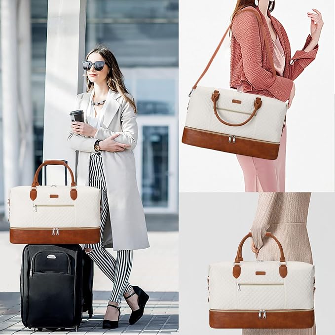 ITIEZY Weekender Overnight Bag for Women - Large Travel Duffel Bag with Shoe Compartment, Gym Duffel Bag Hospital Bag Carry On Tote Bags for Airplanes with Crossbody Bag Toiletry Bag 3Pcs Set - Image 3