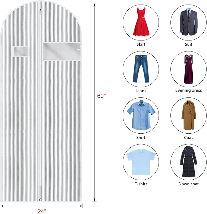Univivi Long Garment Bags Dress Bags for Gowns, 60 Inch, 10 Pack, White | Breathable Dress Bag, Dustproof Hanging Garment Bag, Clear Window and ID Card Holder for Coats, Dresses - Image 2