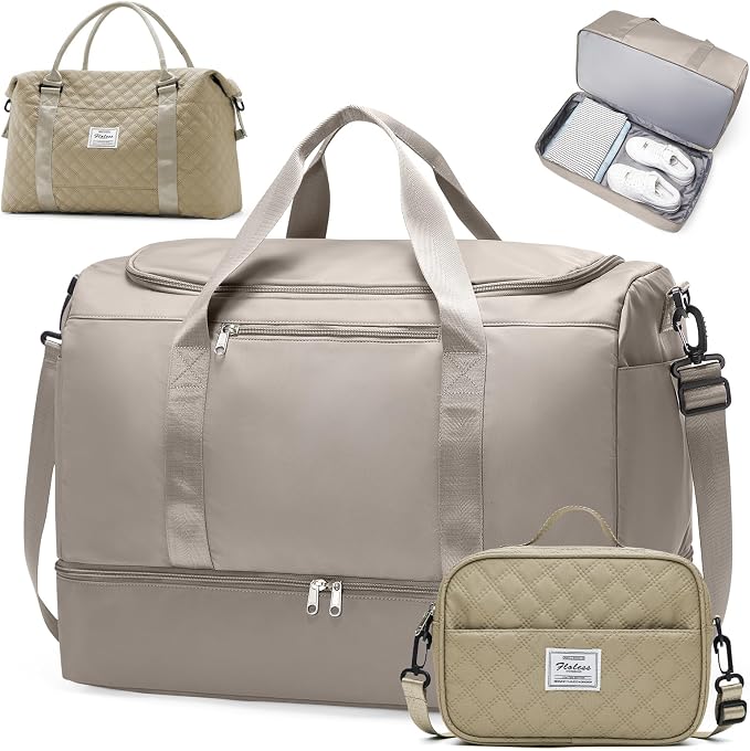 Extra Large Travel Duffle Bag, Carry-On Weekender Bags for Women Travel | Overnight Weekend Bag with Shoes Compartment for Travel Business Trips Sport Hospital,3 Pcs Set,Camel by SYCNB