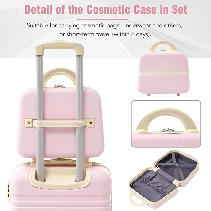 Merax Luggage Set 3 Piece Suitcase Set with Cosmetic Case Expandable Spinner Wheels Vintage Luggage Sets(Light Pink,20"+24"+28") - Image 6