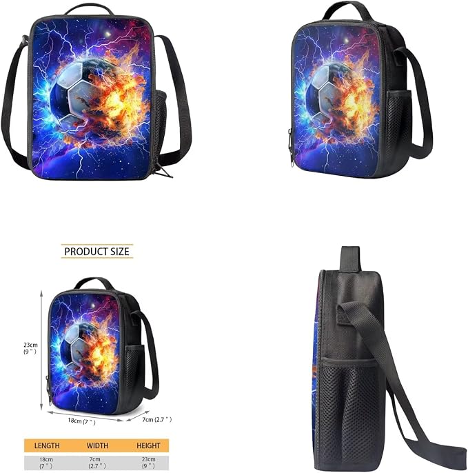 Galaxy Lightning Soccer Backpack for Boys Girls Backpack with Lunch Box Water Bottle Carrier and Large Pencil Case 4PCS Set Bookbag with Front Pocket for School 17 inch Sturdy School Bag - Image 4