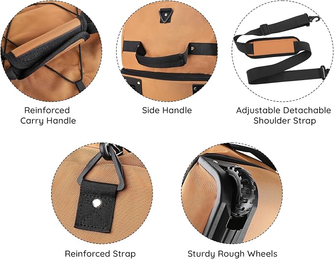 Bagenerous 110L/140L Expandable Soft-Sided Foldable Duffle Bag with 2 Rubber Wheels,Packable 32” Rolling Carry-On with Multi-Pockets & Compartments,Coffee - Image 8