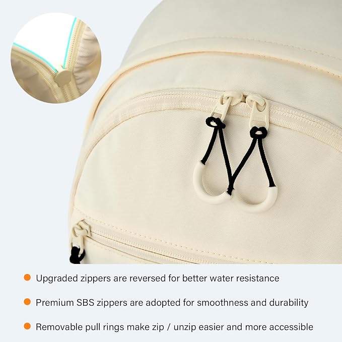 HanTrip Carry On Travel Backpack For Women, 18 Inch Water Resistant Large Backpack Lightweight Bookbag For Men, 8x14x18 Personal Item Bag Casual Daypack Backpacks For Work Office Commuter (Offwhite) - Image 6