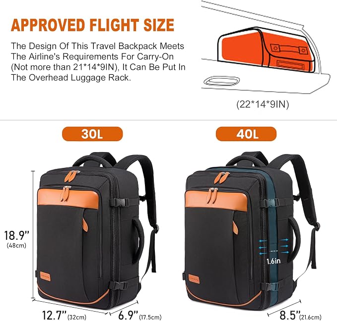 LOVEVOOK Carry on Backpack, 40L Travel Backpack for Women Men Airline Approved, Expandable Large Suitcase Backpacks With 4 Packing Cubes, Aer Travel Pack 3, Water Resistant Weekender Bag - Image 2