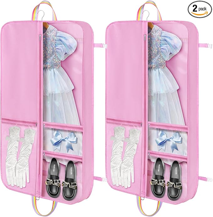 LOVEGRASS Kids Garment Bags for Dance Costumes, 40" Dance Costume Garment Bag for Dance Competition with Multi Pockets and Rainbow Handles Perfect for Dance Recitals and Practice, Pink(2 pack) by LOVEGRASS