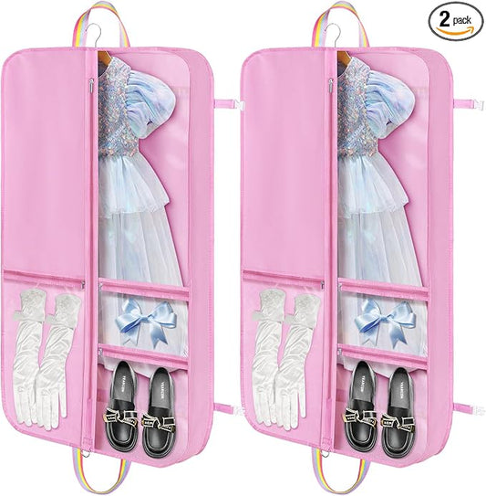 LOVEGRASS Kids Garment Bags for Dance Costumes, 40" Dance Costume Garment Bag for Dance Competition with Multi Pockets and Rainbow Handles Perfect for Dance Recitals and Practice, Pink(2 pack) by LOVEGRASS