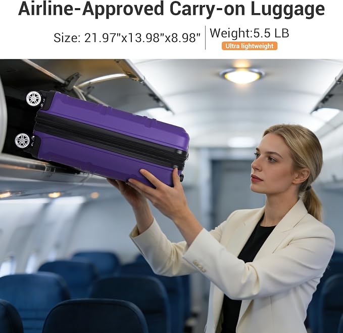 Kono Carry On Luggage 22x14x9 Airline Approved with Spinner Wheels | Lightweight PC+ABS 20 Inch Luggage with TSA Lock,Expandable Hard Shell Carry On Suitcases for Men Women,Purple - Image 4