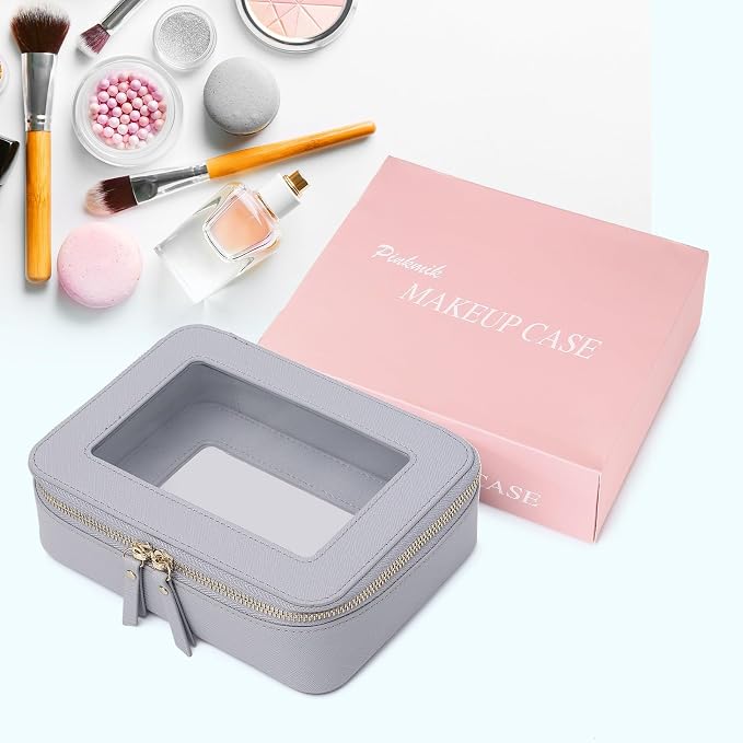 Pinkmik Clear Makeup Bag for Women Waterproof Travel Cosmetics and Toiletries Case Portable Makeup Oaganizer Bag Clear Car Bag with Zipper (Gray, M) - Image 8