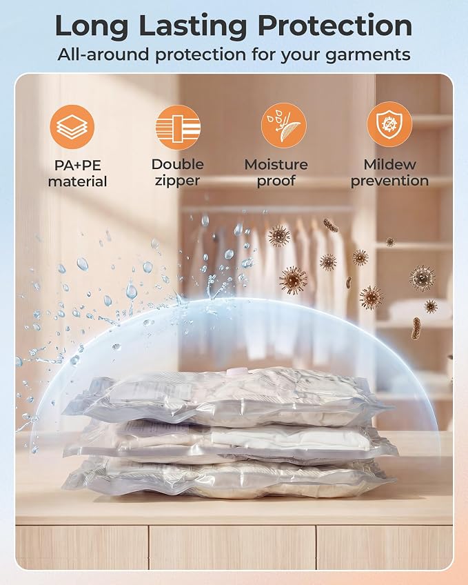BAGSMART Vacuum Seal Storage Bags for Clothing Travel, 21 Pack Travel Essentials Bundle includes Laundry Bag & Waterproof Shoe Bag & TSA Approved Toiletry Bag, Hand Pump Included - Image 5