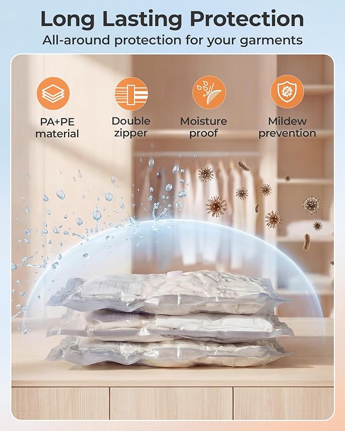 BAGSMART Vacuum Seal Storage Bags for Clothing Travel, 18 Pack Travel Essentials Bundle includes Laundry Bag & Waterproof Shoe Bag & TSA Approved Toiletry Bag, Hand Pump Included - Image 5