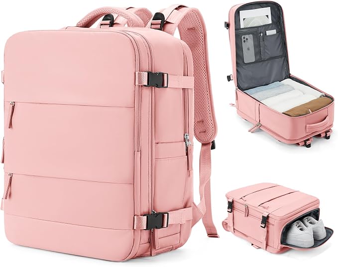 coowoz Large Travel Backpack Carry On for Women Man Gym Backpacks with Laptop Compartment Mochila de Viaje Teacher Personal Item Backpack Rucksack Airplane Accessories Must Haves Pink by coowoz