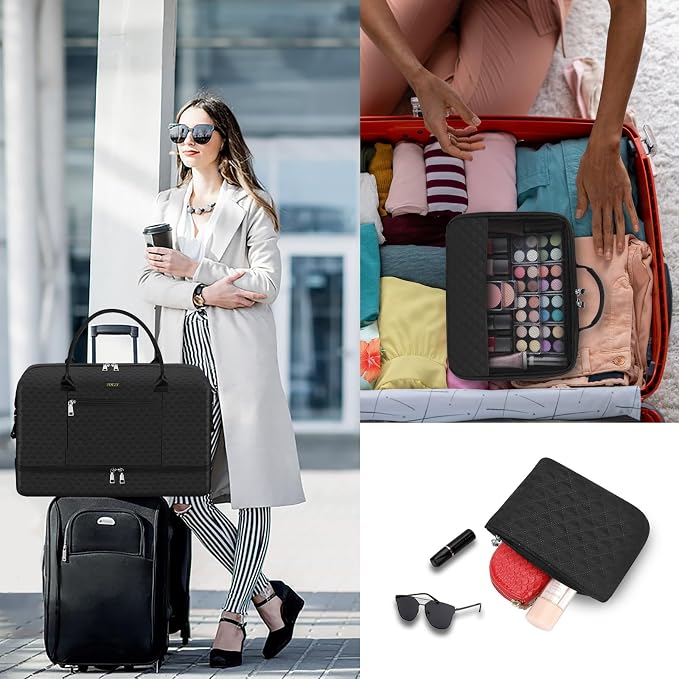 ITIEZY Weekender Overnight Bag for Women - Large Travel Duffel Bag with Shoe Compartment, Gym Duffel Bag Hospital Bag Carry On Tote Bags for Airplanes with Crossbody Bag Toiletry Bag 3Pcs Set - Image 2
