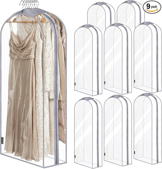 BALEINE 60'' Clear Garment Bags, 10.5'' Wide PEVA Suit Bag for Closet Clothes Dresses Suit Coats Storage (Clear, 9PK) by BALEINE