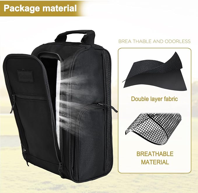 Goloni 2 Pcs Golf Shoe Bag for Men & Women, Padded Travel Shoe Bag with Side Accessory Pockets,Sport Shoe Carrier for Golf Shoes,Socks,Tees & Balls,Durable & Lightweight Design(Black) - Image 3