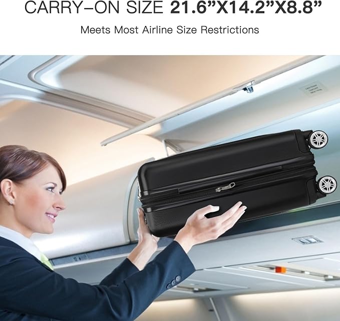 Kono Carry On Luggage 22x14x9 Airline Approved 20 Inch Expandable, Black | PC+ABS Hard Shell Suitcase, Lightweight Luggage with Quiet Spinner Wheels & TSA Lock, Suitable for 1-3 Days of Travel - Image 2