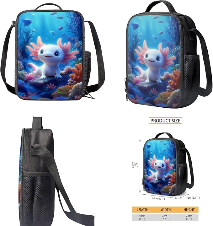 Axolotl Backpack and Lunch Box for Girls 6-8 Ocean Bookbag for 3rd Grade Under the Sea Book Bag Lunchbox Pencil Case Watter Bottle Holder 4PCS Kids Back to School Elementary Schoolbag Set - Image 5