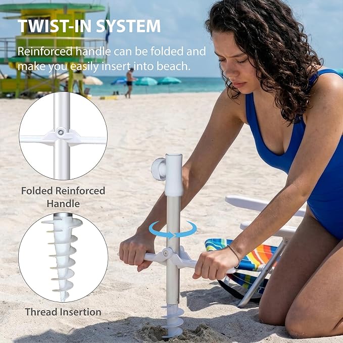 AMMSUN 6.5ft Twice Folded Portable beach umbrella with Sand Anchor Windproof Tilt Pole Air vent UPF 50+ Protection Fits in a large Suitcase Compact For Travel Patio Garden Pool Backyard Sky Blue - Image 4
