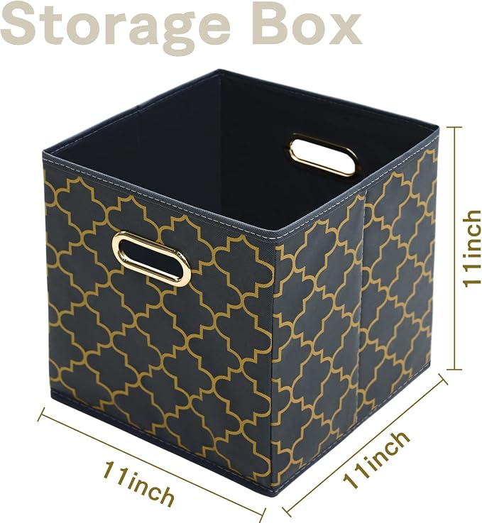 Fabric Cloth Storage Bins,Fabric Cube Organizer with Dual Handles Foldable Cube Storage Baskets for Home Bedroom Storage,Set of 3,(Grey Gold) - Image 2