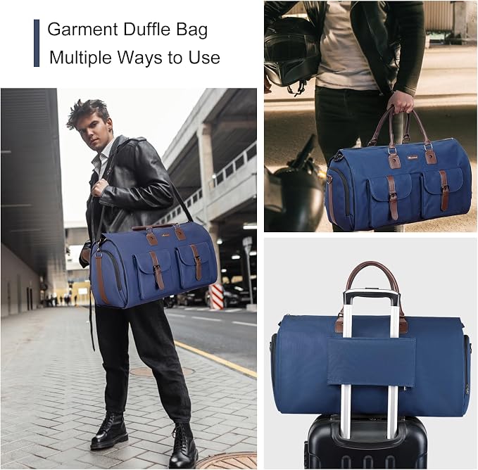 Modoker Convertible Weekender Bag - Canvas Duffle Bags for Travel with Hanging Feature, Blue - Image 5
