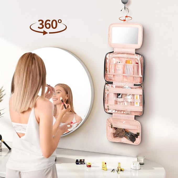 Hanging Makeup Bag with Built-In Mirror – Travel Toiletry & Cosmetic Organizer for Women and Performers - Image 5