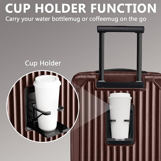 Joyway Carry On Luggage, Expandable Suitcase with Smart Cup Holder and USB Port, 20 IN Hardside Checked with TSA Lock Spinner Double Wheels (Coffe, Carry-On 20-Inch) - Image 2