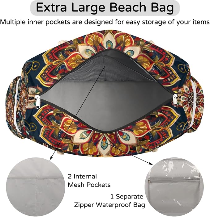 Large Beach Bag with Zipper Beach Bags for Women Water Resistant Swim Pool Bag - Image 7