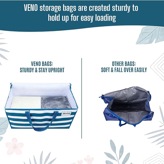 VENO 6 Pack Heavy Duty Moving Bags, Clothes and Comforter Storage Bags with Clear Window, College Dorm Essentials Packing Supplies, Foldable Boxes Alternative (Classic Navy Stripe, 6 Pack) - Image 6
