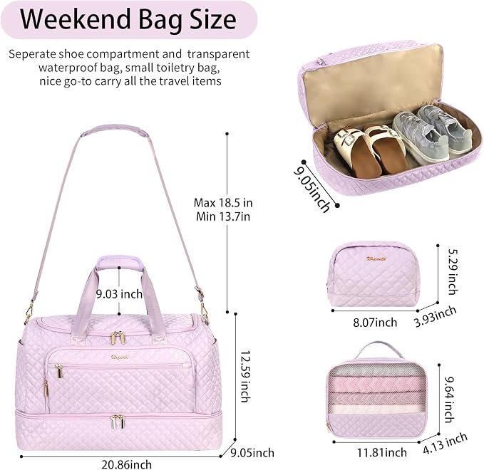 Wogarl 3PCS Weekender Bags for Women Large Overnight Bag Weekend Travel Duffel Bag Carry on Shoulder with Shoe Compartment Canvas Toiletry Bag for Travel Business Gym,Pastel Pink - Image 2