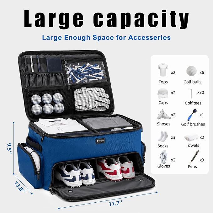 Golf Trunk Organizer with Separate Ventilated Compartment for 2 Shoes | 2 Layer Storage, Up To Us Men'S 16, Waterproof Side Pocket, Golf Car Storage for Balls, Tees, Cap, Clothes, Gloves - Image 2