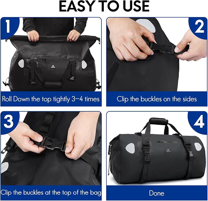 Haimont Waterproof Duffel Bag Roll-top Dry Duffel Bag with Quick-fixed Straps for Motorcycling, Rafting, Boating, SUP, Kayaking, Travel, 50L/70L - Image 5