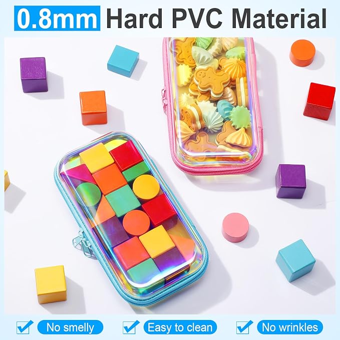 Sanwuta 6 Pcs Clear Hard Zipper Case Plastic Zipper Pouches Transparent Makeup Bag Pencil Case Pouches Toiletry Diaper Bag for Travel Toy Storage Organizer Bins(Holographic,7.48 x 3.94 x 2 Inch) - Image 4