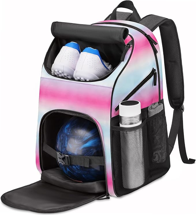 Bosynoy Bowling Backpack, Single Bowling Ball Bag with Shoe Compartment | Bowling Bag Totes with Foam Padded Protection, Fits Shoes Up to US Mens Size 16 and Accessories, Grey by Bosynoy