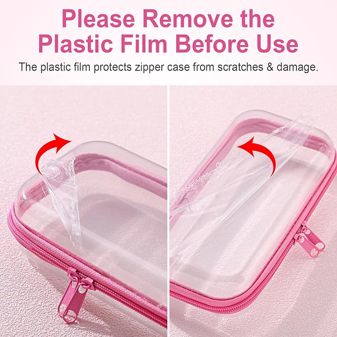 Hoolerry 4 Pcs Hard Clear Zipper Case Makeup Bags Plastic Zipper Pouch Transparent Storage Box Containers for Cosmetics, Snacks, Building Blocks, Puzzles(Clear,7.5 x 3.9 x 2 in,Pink) - Image 7