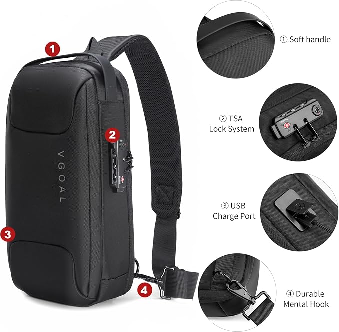 VGOAL Anti Theft Crossbody Bag Sling Bag for Men Anti Theft Sling Backpack Mini Backpack Daypack Crossbody for Travel Sport Running Hiking (FG6315) - Image 7
