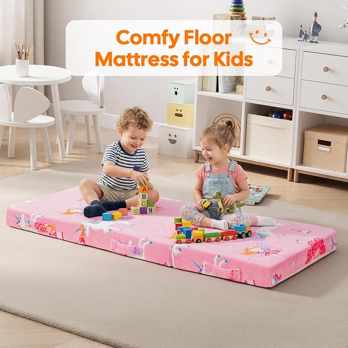 MeMoreCool Glow Fairy Kids Foldable Floor Mattress Trifold, 57x22 Inch Pink | Glow fairy trifold mattress for girls room, playroom, reading nook, travel - Image 6