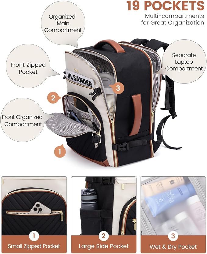 LOVEVOOK Travel Backpack for Women,50L Carry On Backpack for Airplanes,18 Inch Laptop Personal Item Travel Bag,TSA Approved Carry On Luggage,Waterproof Weekender Business Hiking Bag - Image 4