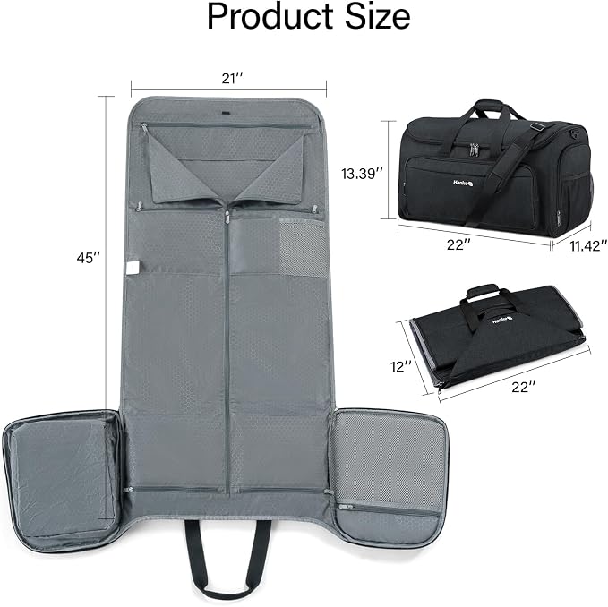 Hanke 2 In 1 Carry On Garment Duffle Bag with Shoe Compartment, Black | 55L Large Capacity with Multi-Pockets & Shoulder Strap, Wrinkle-Free, Water-Resistant, Portable Weekender for Business - Image 5