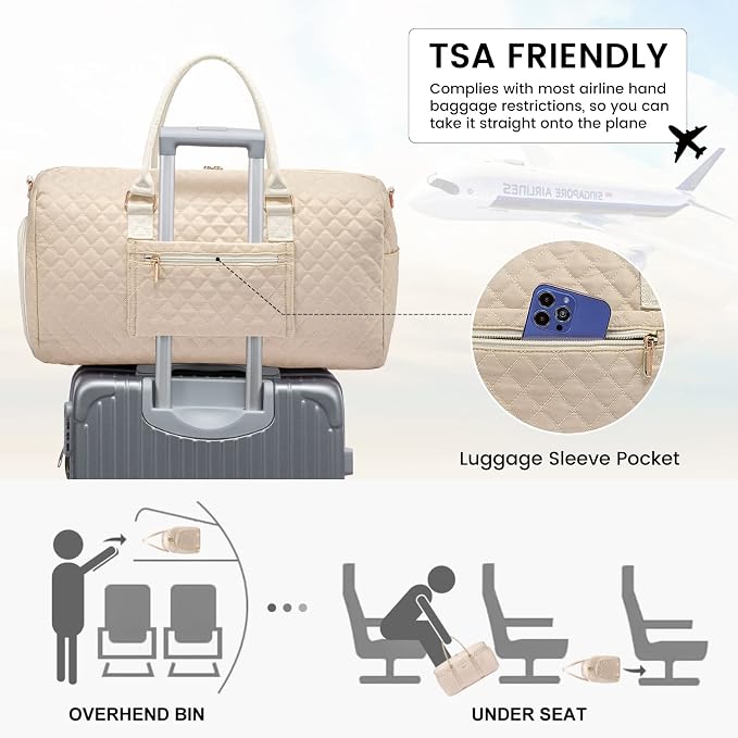 LOVEVOOK Travel Duffle Bag, Weekender Bags for Women with Shoe Compartment, Quilted Carry on Overnight Bag with Toiletry Bag, Hospital Bags for Labor and Delivery, Gym Duffel Bag with Wet Pocket - Image 4