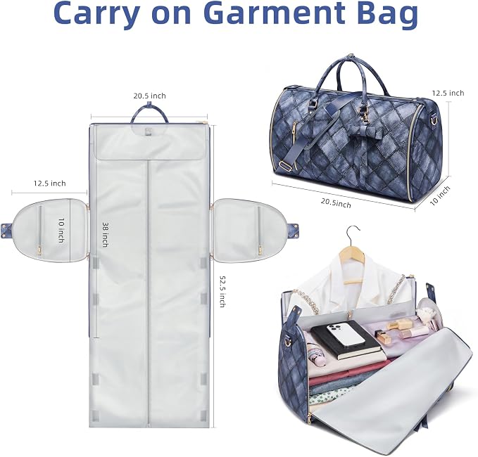 Convertible Garment Duffel Bag for Travel, 2-in-1 Foldable Travel Bag with Shoe Compartment, 20.5x10x12.5Inch Carry On Weekender Bags for Men Women Business Trip, Vacation, Graduation, Blue - Image 3