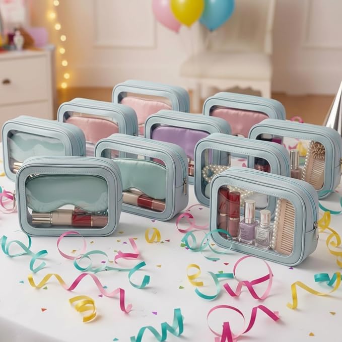 Abbylike 10 Pcs Clear Makeup Bags Bulk Tsa Approved Clear Toiletry Bags with Zipper PU Leather Waterproof Travel Makeup Organizer for Women Wedding Bridal DIY Gifts Bachelorette Party (Blue) - Image 2