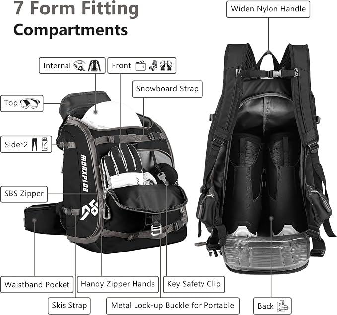 MORXPLOR Ski Boot Bag - 65L Padded, Waterproof Ski Travel Backpack for Gear & Accessories - Image 5