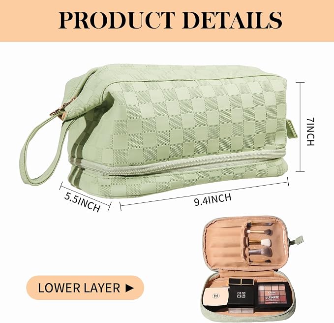 Abiudeng Large Capacity Makeup Bag Ladies Cosmetic Bag Travel Bag with Compartments Portable PU Leather Travel Makeup Bag with Handle - Image 2