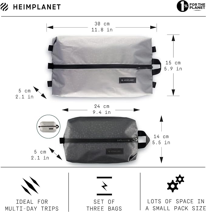 HEIMPLANET Original | HPT Carry Essentials - PACKING CUBES | Set of 3 Packing Organizers | 1x 4L Volume and 2x 2L Volume | Supports 1% for The Planet - Image 3