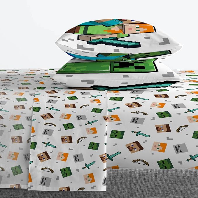 Jay Franco Minecraft Full Comforter Set - 7 Piece Bedding Includes Sheet Set & Pillow Covers - Super Soft Kids Bedding Creeper & Zombie - Image 4