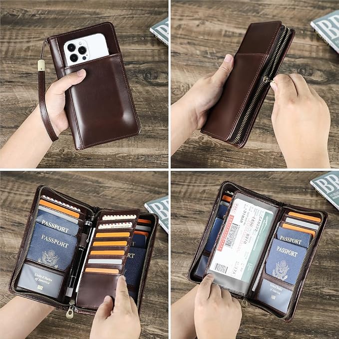 CONTACTS Personalized Family Passport Wallet for 4 Custom Engraved Name | RFID Blocking Travel Documents Organizer, 13 Card Slot - Image 7