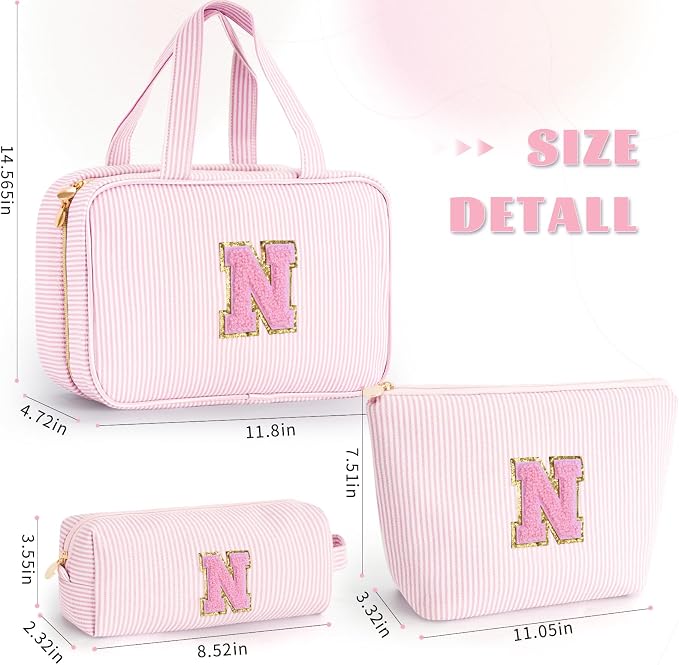 Gifts for Teen Girls Women - Travel Hanging Toiletry Bag & Makeup Bag - Personalized Initial Cosmetic Bag | Birthday Gift for Girl Trendy Stuff - Pink N - Image 6