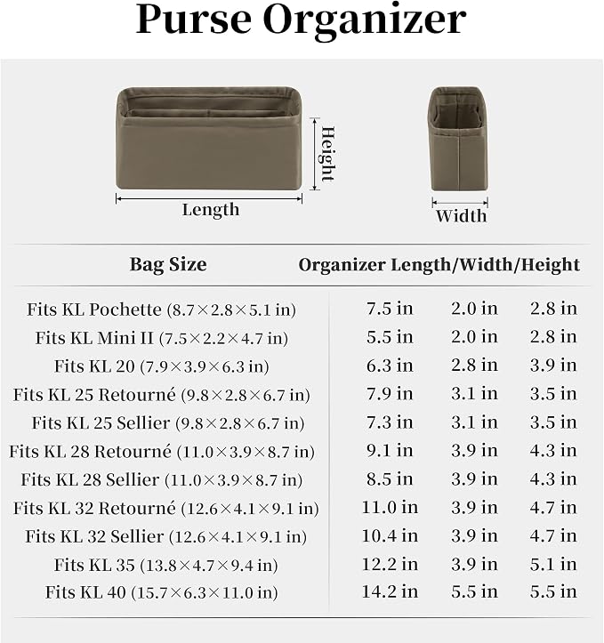 Women's Purse Organizer Insert - Satin & Lightweight Fabric with Inside Pockets, Portable for Commute, Travel, Shopping, and Evening, Multicolor Options, Fits for Kelly Mini II(Etoupe grey, Mini II) - Image 8