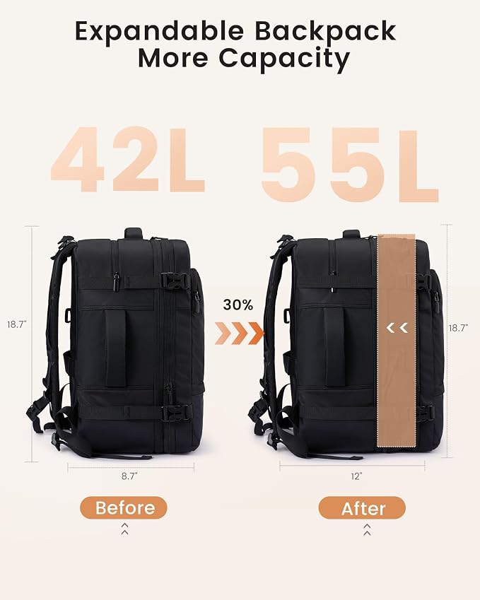 LOVEVOOK Travel Backpack for Women & Men, Carry On Backpack with Cup Holder, Personal Item Travel Bag Flight Approved with Padded Laptop Compartment, Weekender Daypack With 2 Cubes, 18 Inch Black - Image 3