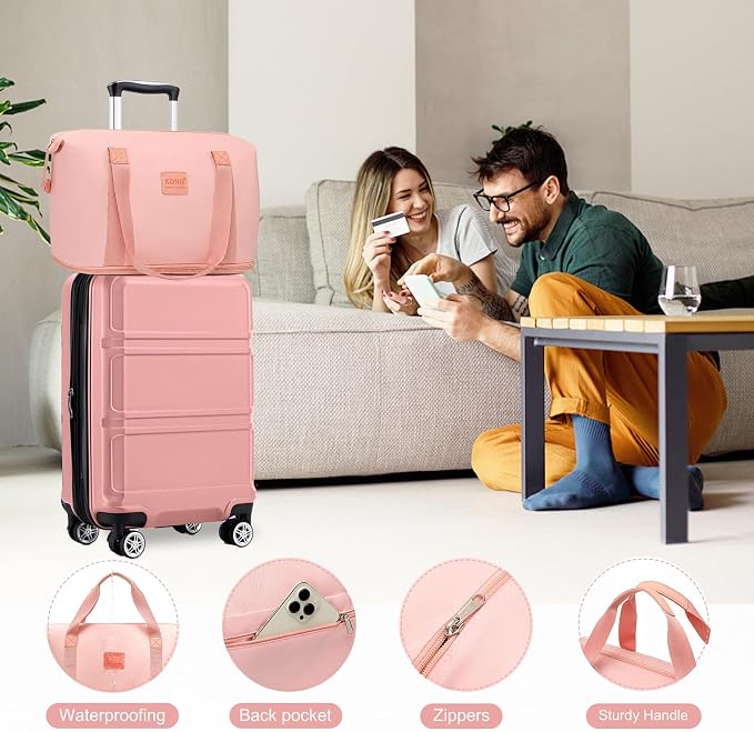 Kono Luggage Set 4 Piece Carry On Hardside Luggage with Spinner Wheels | Lightweight PC+ABS Carry On Suitcase with TSA Lock Nude/Rose Pink - Image 5